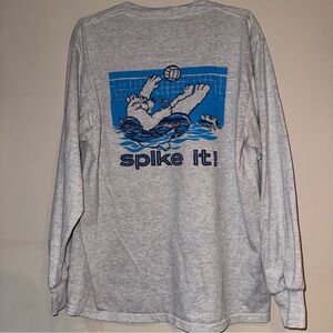 Gray Long Sleeve Polar Bear Volleyball Graphic Tee